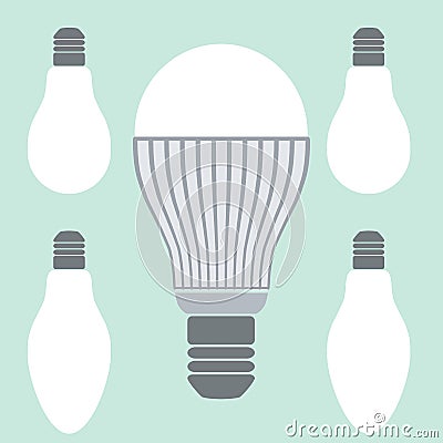 Led lighting and conventional lamps Vector Illustration