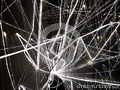 LED lights in tangle that illuminate and decorate the museum room. Detailed image useful for photographs that need black and white Editorial Stock Photo