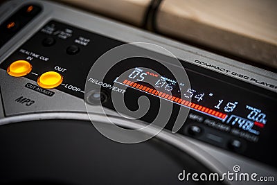 LED Time Display on CD Player Stock Photo