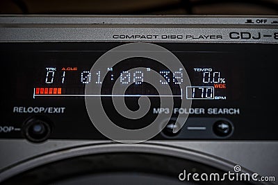 LED Time Display on CD Player Stock Photo