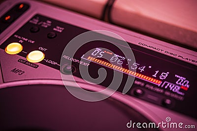 LED Time Display on CD Player Stock Photo