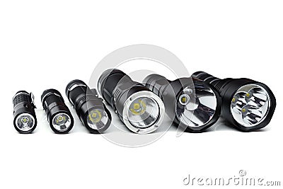 Flashlights for camping in different sizes Stock Photo