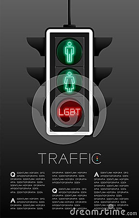 LED Traffic Light with gender sign, Sexuality diversity; LGBT problem concept poster or flyer template layout design illustration Vector Illustration