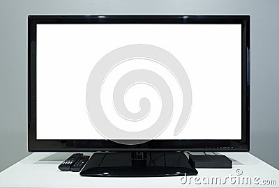 LED TV with blank screen on stand Stock Photo