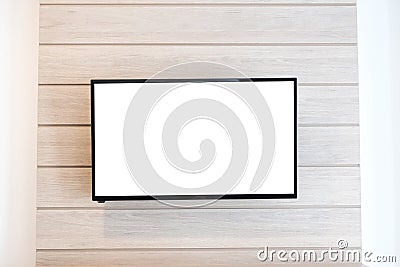 LED TV blank white screen on the wall for design, advertising design concept Stock Photo