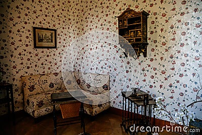 Lednice, Southern Moravia, Czech Republic, 04 July 2021: Castle interior, oriental salon with Asian furniture, sofa and table, Editorial Stock Photo