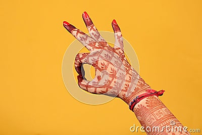 Ledy Feet and Hands in Heena for wedding in white background and isolated hand and feet | hand design | feet design | beautiful d Stock Photo