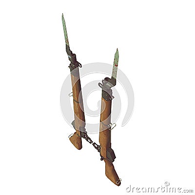 Lee enfield rifles part old 3D illustration Cartoon Illustration