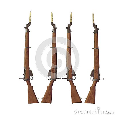 Lee enfield rifles part old 3D illustration Cartoon Illustration