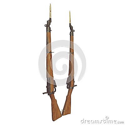 Lee enfield rifles part old 3D illustration Cartoon Illustration