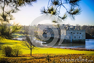 Leeds Castle and moat, Kent, England Editorial Stock Photo