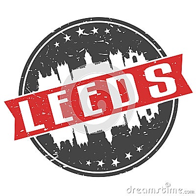 Leeds England Round Travel Stamp. Icon Skyline City Design. Seal Tourism Badge Illustration. Vector Illustration
