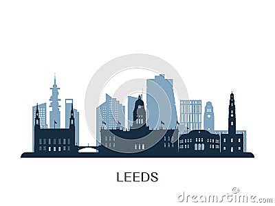 Leeds skyline, monochrome silhouette. Vector Illustration