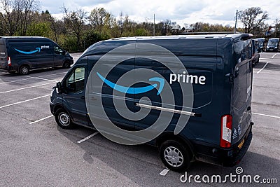 Newly built Ford E-Transit vans with Amazon Prime livery Editorial Stock Photo