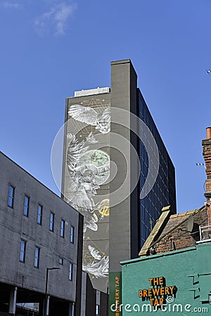 LEEDS, UNITED KINGDOM - Aug 08, 2020: Vertical shot of the amazing Athena Rising art work in leeds Editorial Stock Photo