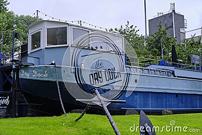 LEEDS, UNITED KINGDOM - Jul 15, 2020: Leeds Dry Dock bar pub on a boat in Leeds Editorial Stock Photo
