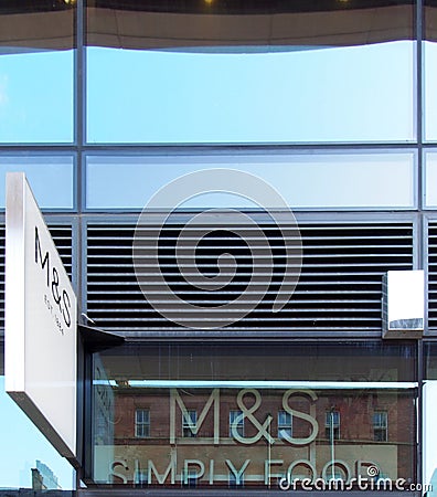 Sign above a branch of m and s simply food supermarket in leeds city centre Editorial Stock Photo