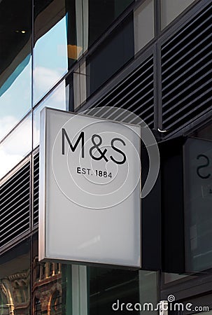 Sign above a marks and spencer simply food store in leeds city centre Editorial Stock Photo