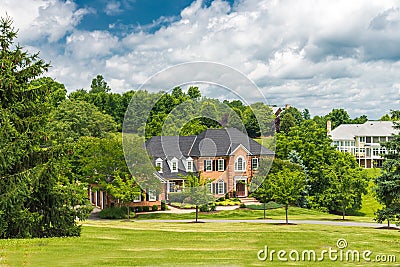 Luxurious country house for a large family of red bricks. with a large lawn and landscaping Editorial Stock Photo