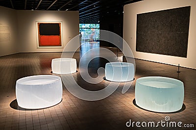 Leeum Samsung Museum of Art interior view with Ten liquids incidents sculpture by American artist Roni Horn in Seoul South Korea Editorial Stock Photo