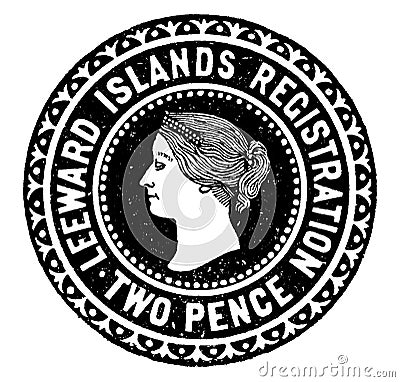 Leeward Islands Two Pence Registration Envelope in 1891, vintage illustration Vector Illustration