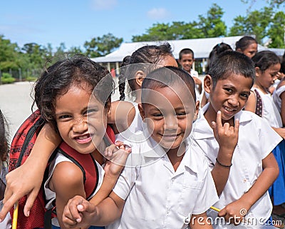 Lefaga, Upolu, Samoa - August 2, 2018: Primary school children w Editorial Stock Photo