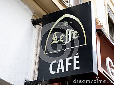 leffe Belgian beer sign brand and text logo on facade cafe wall bar restaurant pub entrance Editorial Stock Photo