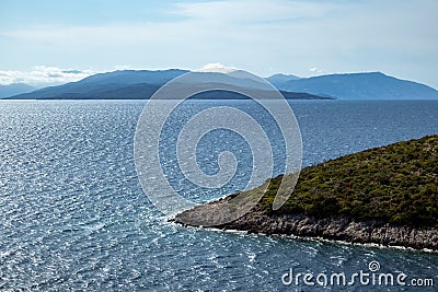 Lefkada blue sea shore cliffs with stormy waves Stock Photo