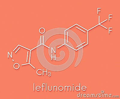 Leflunomide rheumatoid arthritis drug molecule. Skeletal formula. Stock Photo