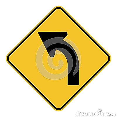 Left Curve Ahead Sign Vector Illustration