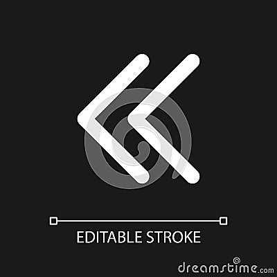 Left double arrow pixel perfect white linear ui icon for dark theme Vector Illustration