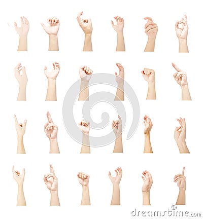 Left hand multiple collection of asian in gestures with white skin isolated on white background Stock Photo