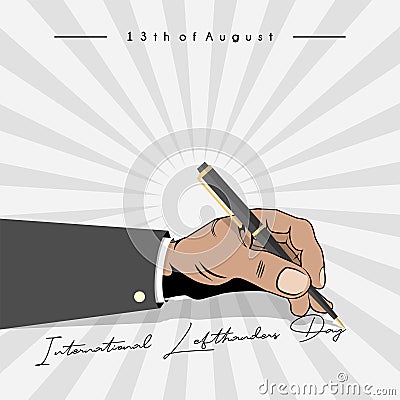 Left hand writing `international lefthanders day` Vector Illustration