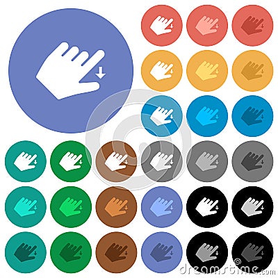 Left handed move down gesture round flat multi colored icons Vector Illustration