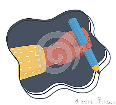 Left-hander writing or drawing something. Vector Illustration