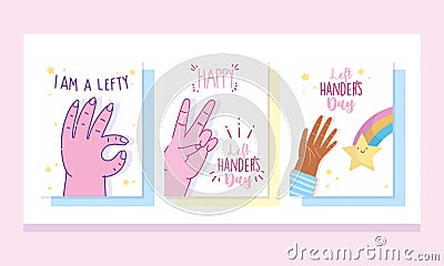 Left handers day, hand cartoon celebration lettering design banner Vector Illustration