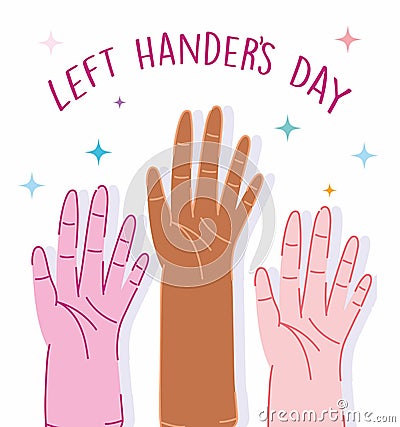 Left handers day, human hands diversity cartoon celebration Vector Illustration