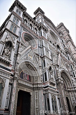 Left part of the front wall of the cathedral Santa Maria del Fiore in Florence. Stock Photo