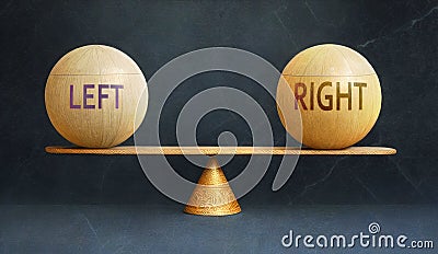 Left and Right in balance - a metaphor showing the importance of two opposite aspects of life, Left and Right, staying in Stock Photo
