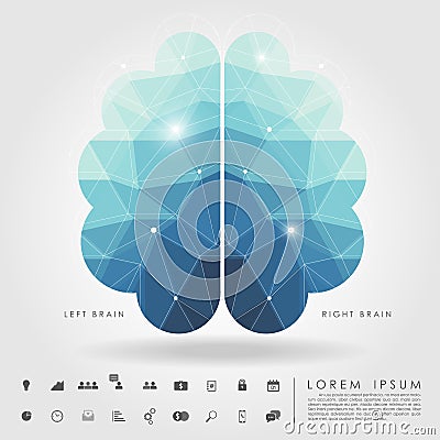 Left and right brain polygon with business icon Vector Illustration