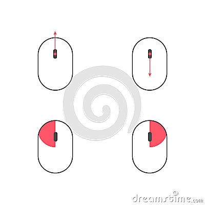 Left and right clicks, scroll up and down wheel sicons. Vector Illustration