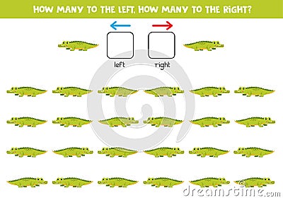 Left or right with cute cartoon crocodiles. Logical worksheet for preschoolers Stock Photo