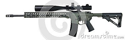 Left side AR15 rifle with foliage green paint Stock Photo
