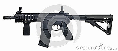 Left side AR15 SBR with 30rd mag and extended collapsible stock Stock Photo