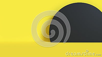 Left space and black circle-semicircle-round minimal abstract background yellow scene yellow background 3d render Stock Photo