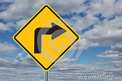 Left Turn Traffic Sign with Clouds Stock Photo