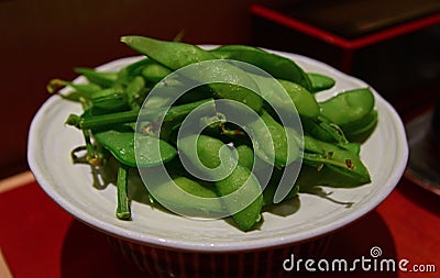 Leftover of Edamame beans skin after being consumed Stock Photo