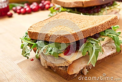 Leftover Turkey Sandwich with Cranberry Sauce Stock Photo