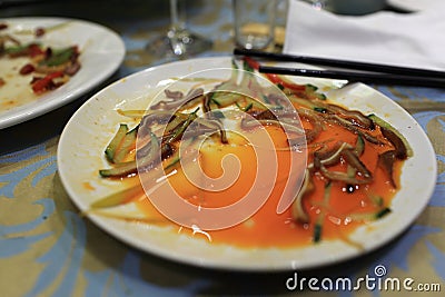 Leftovers in chinese restaurant Stock Photo