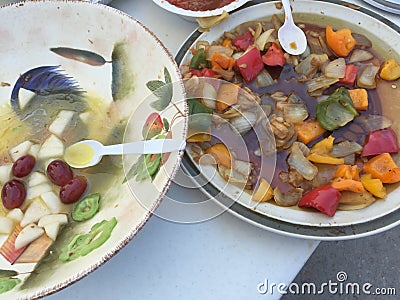 Leftovers on dish background Stock Photo